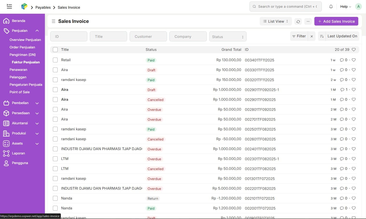 Dashboard Beranda - Laba Rugi, Saldo Bank, Tagihan